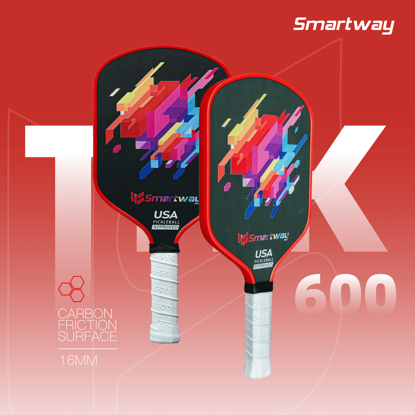 SMARTWAY Best Pickleball Rackets T700 Carbon Fiber Lightweight THK600 Pickleball Racket Set (2 Pack)