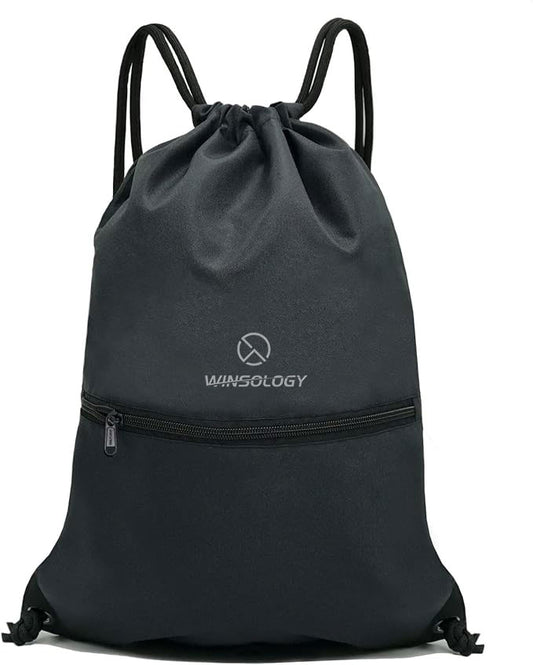 Drawstring backpack with zipper