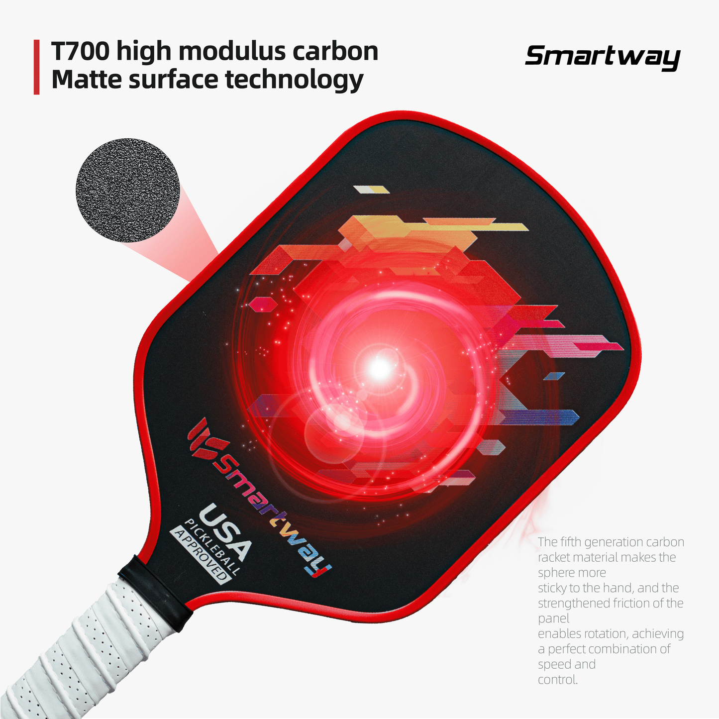 SMARTWAY Best Pickleball Rackets T700 Carbon Fiber Lightweight THK600 Pickleball Racket Set (2 Pack)