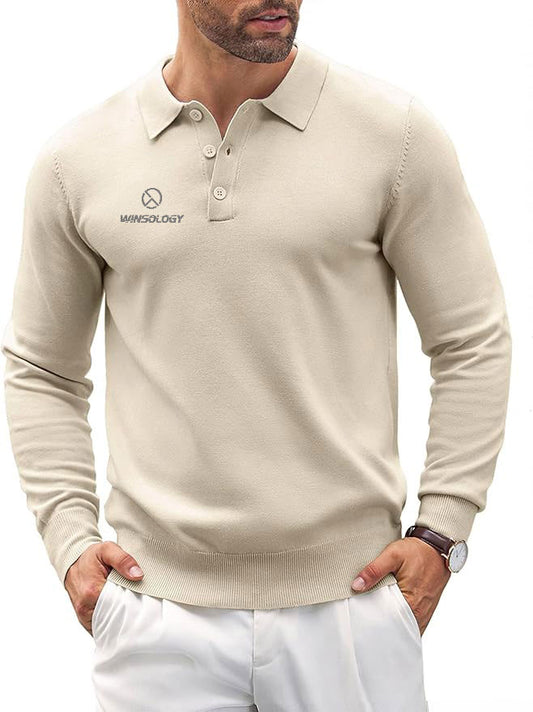 Men's long-sleeved polo shirt loose-fitting - apricot