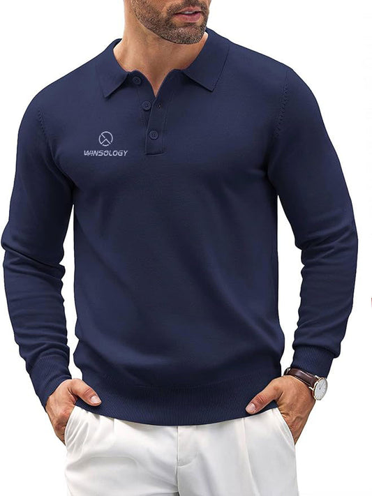 Men's long-sleeved polo shirt loose-fitting - Dark Blue